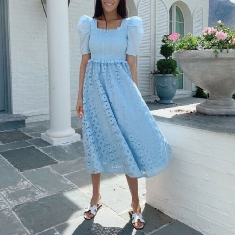 Rachel Parcell Smocked Puff Sleeve Lace A-Line